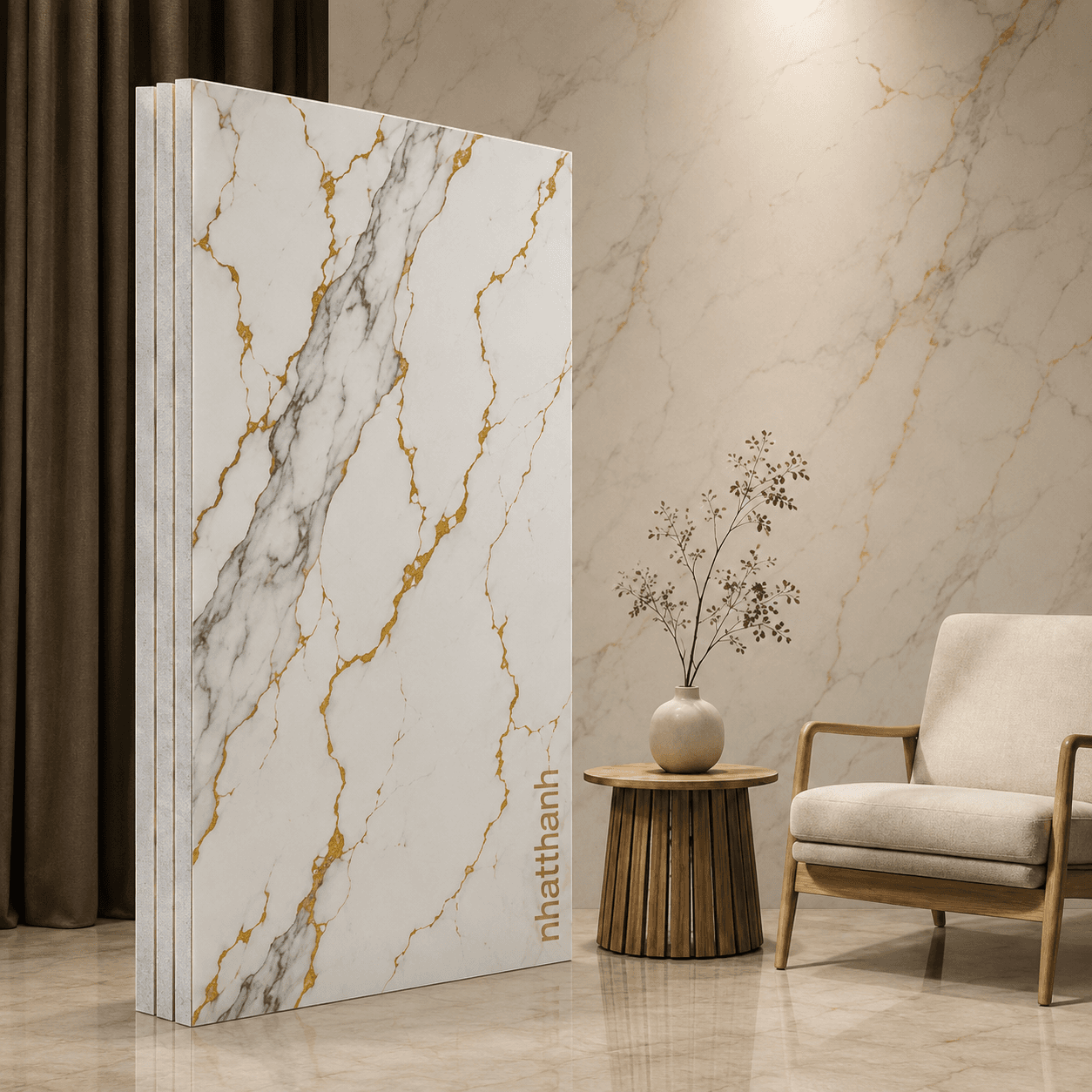 Vách Panel EPS Vân Đá Trắng (Phẳng)