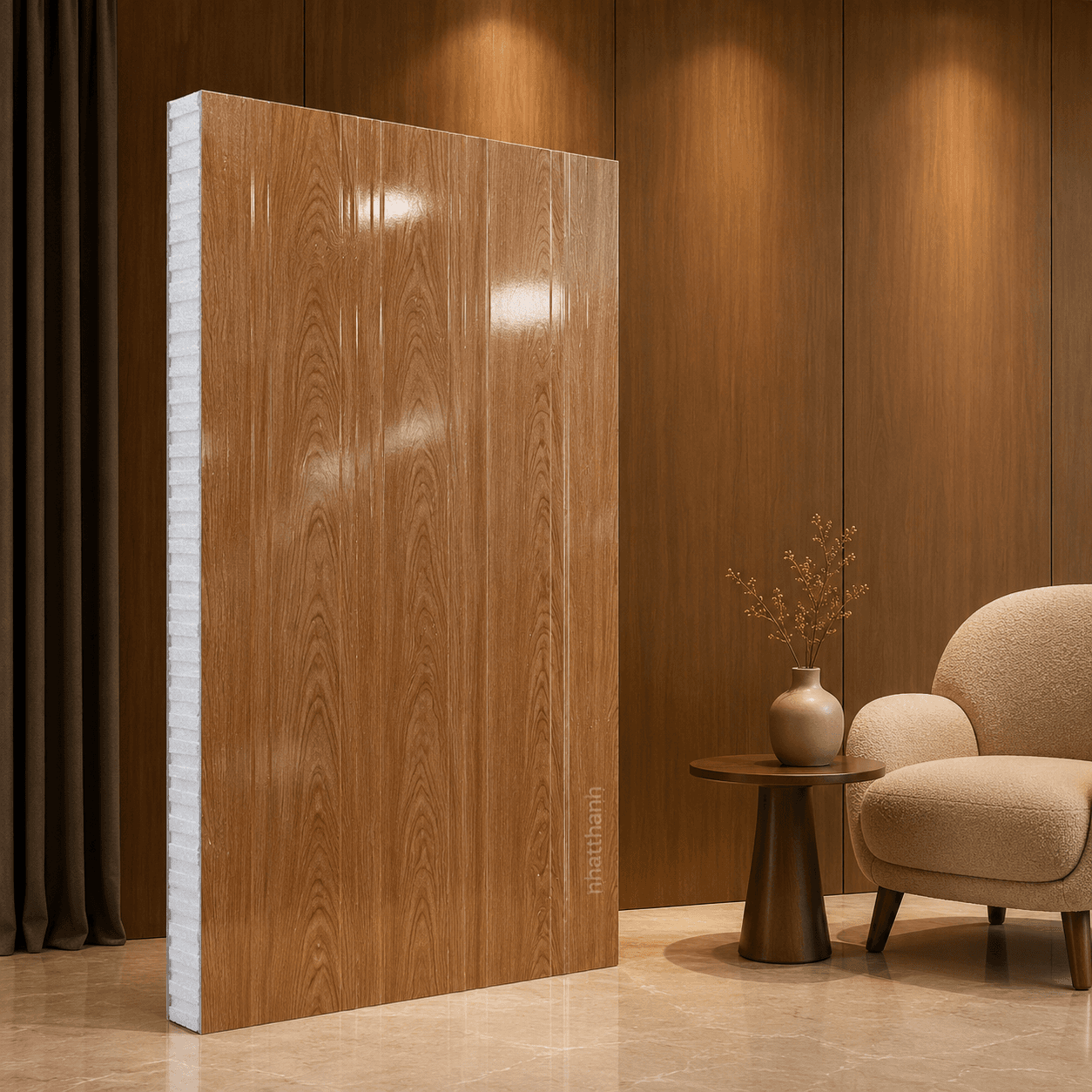 Vách Panel EPS Vân Gỗ Đậm (Lam Sóng)