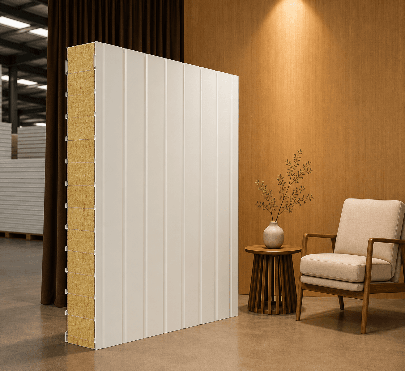 Vách Panel Rockwool Trắng Sữa (Lam Sóng)