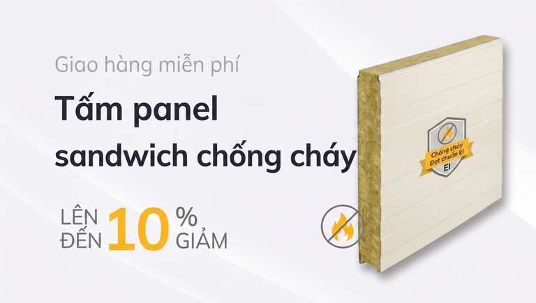 Tấm panel sandwich chống cháy lõi bông khoáng đạt chuẩn EI